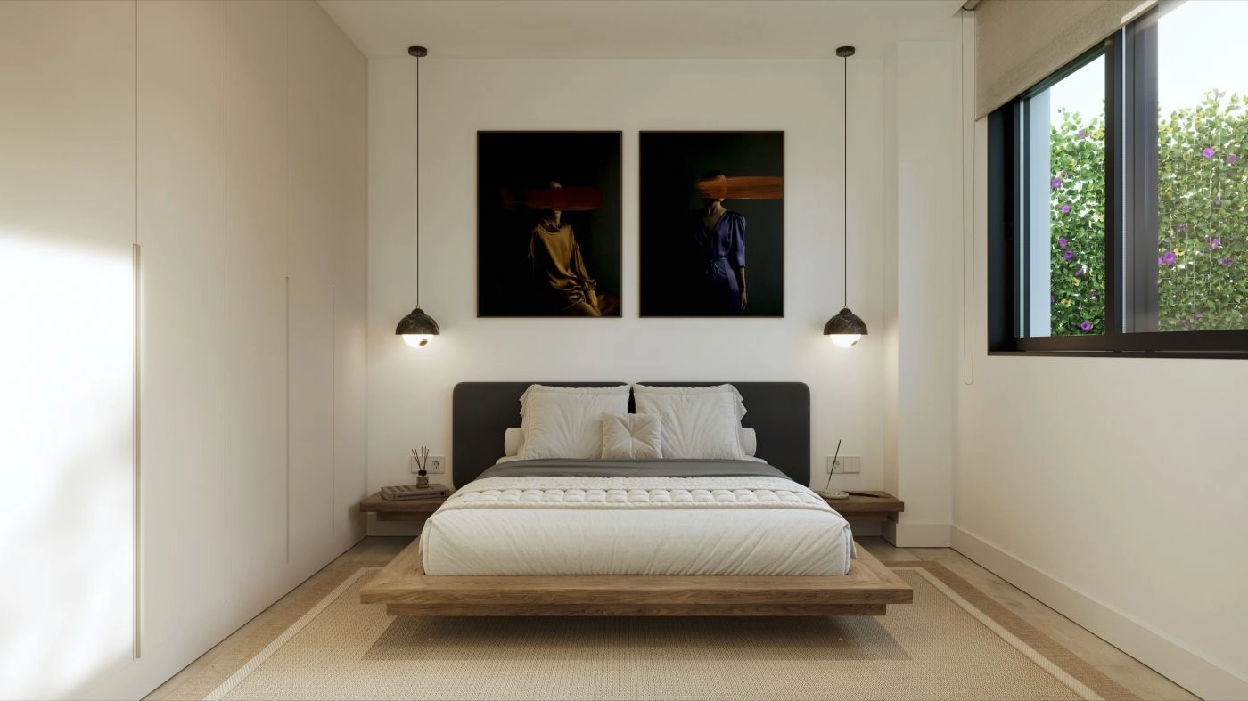 Elegante master soveværelser, der tilbyder et fredeligt tilflugtssted med moderne designelementer.