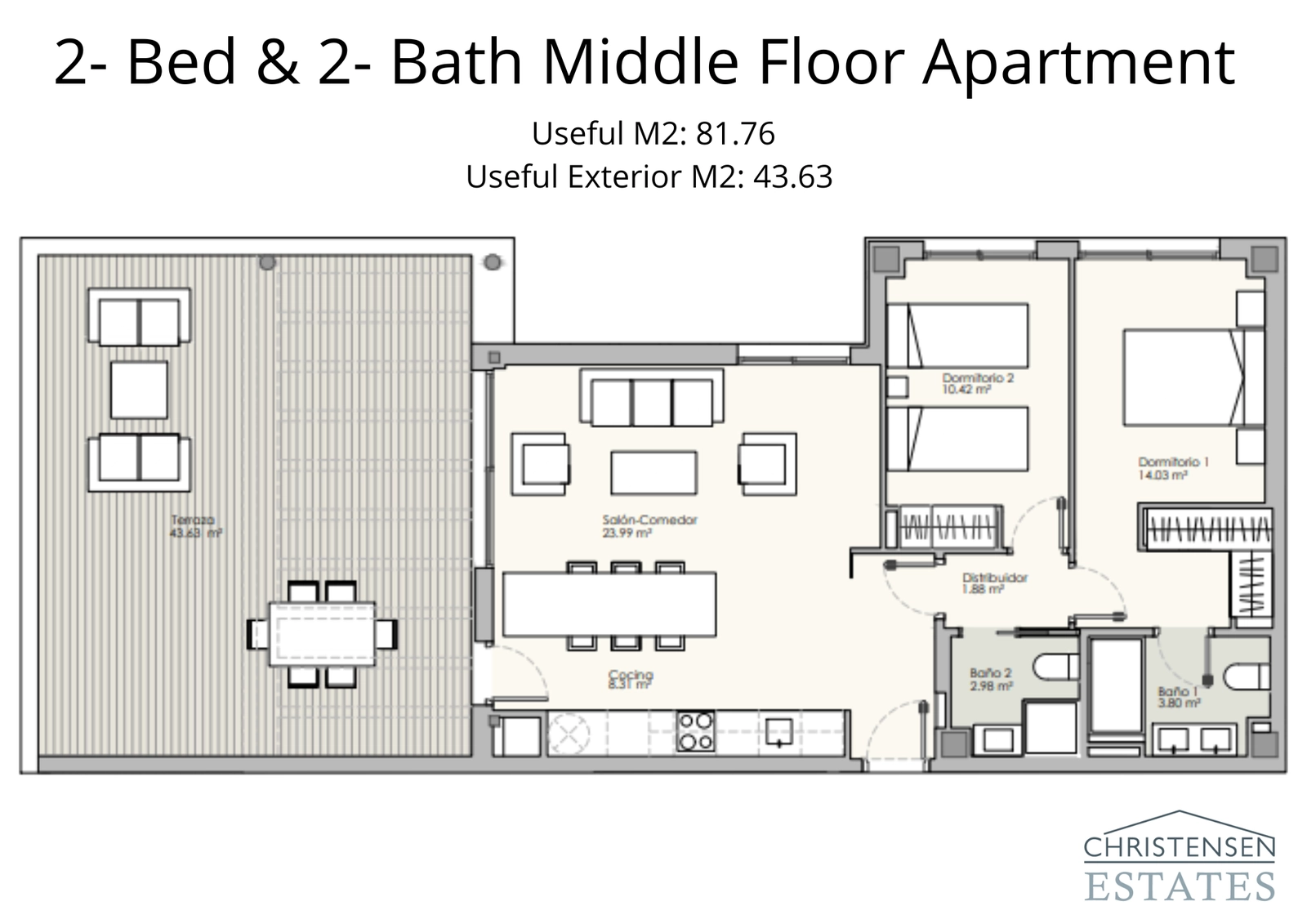 Rummeligt to-værelses design på mellemetagen med en stor terrasse for at nyde Costa del Sol klimaet.