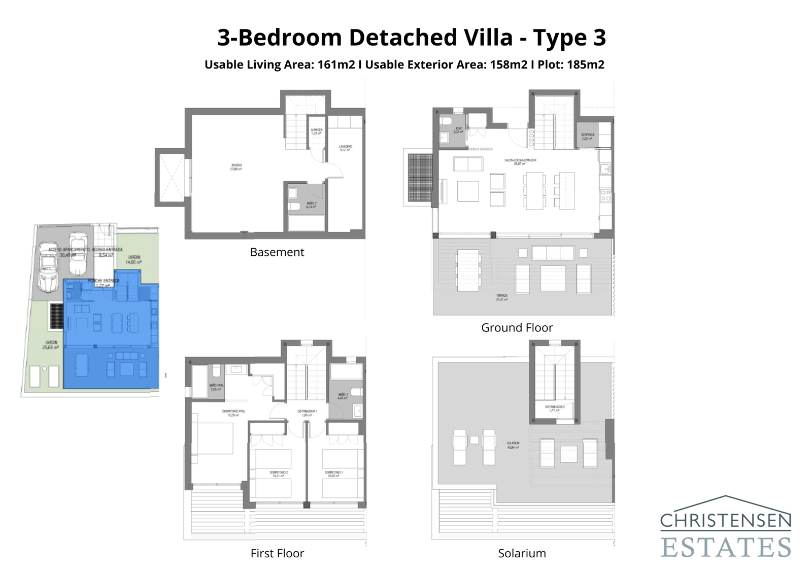 Denne villatype tilbyder et stort opholdsområde i stueetagen, der strækker sig ud til en stor terrasse, suppleret med tre soveværelser ovenpå og en spektakulær solterrasse.