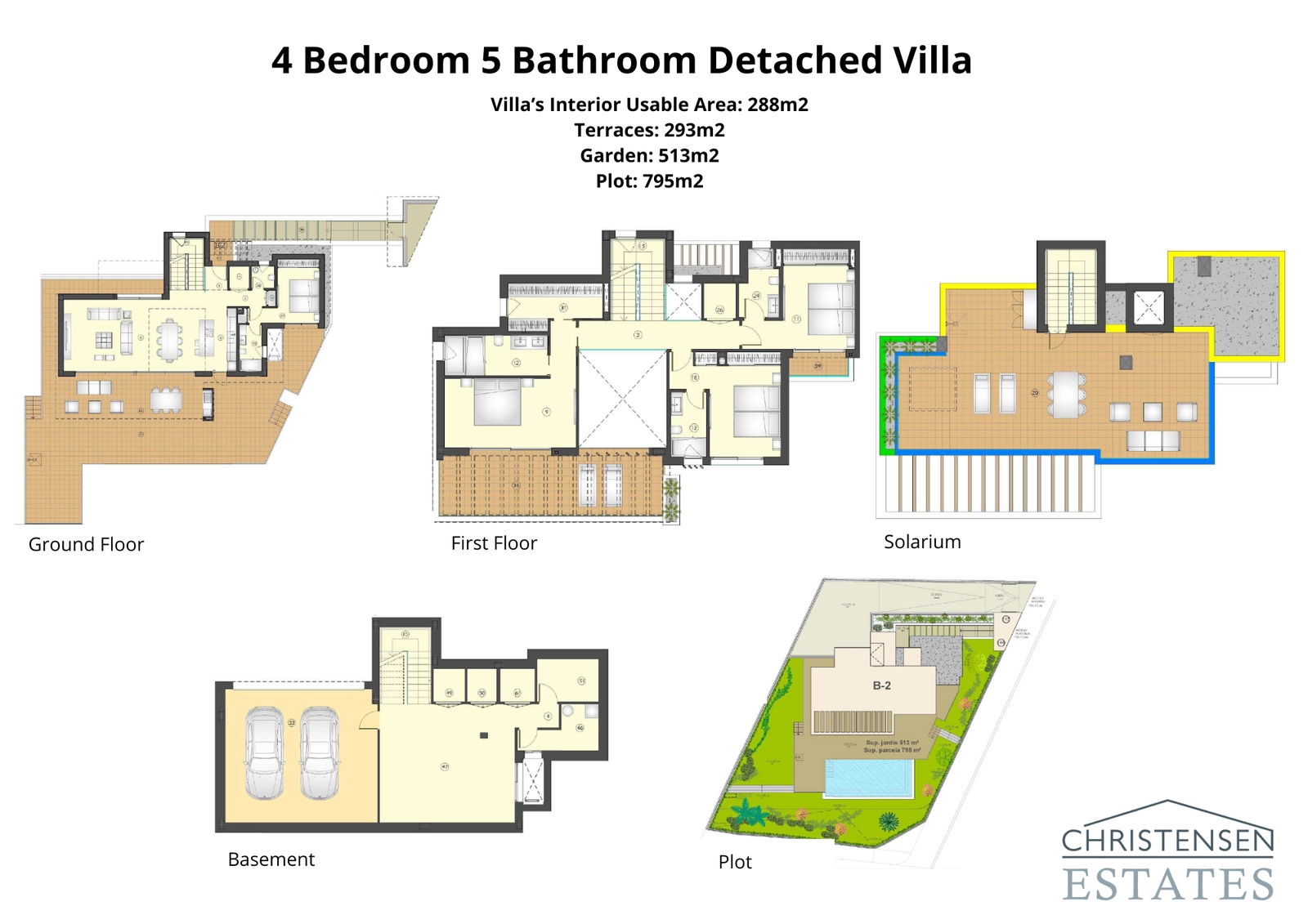 Denne rummelige fire-værelses indretning er designet til komfort og luksus, med generøse opholdsområder, en-suite badeværelser og flere terrasser.