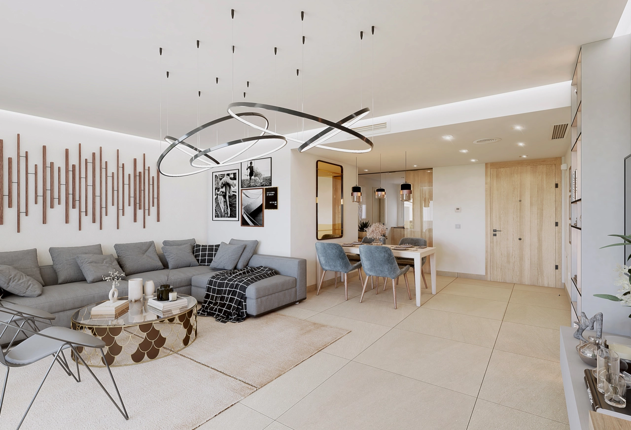 Elegant designede interiører tilbyder komfort og stil med smuk udsigt over det omkringliggende grønne landskab.