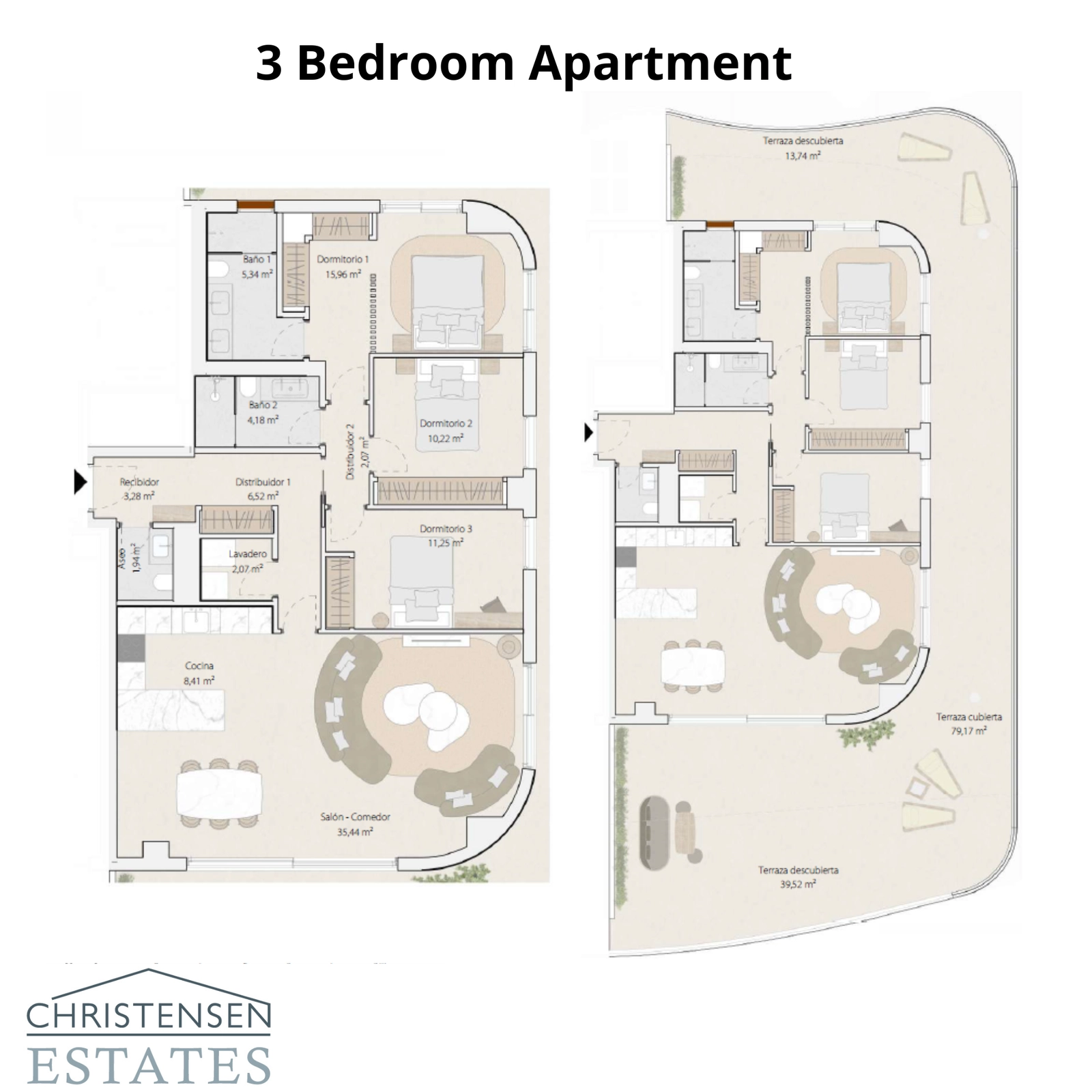 En rummelig tre-værelses bolig, der tilbyder rigelig plads til familier og en flydende forbindelse mellem inde- og udeområder.