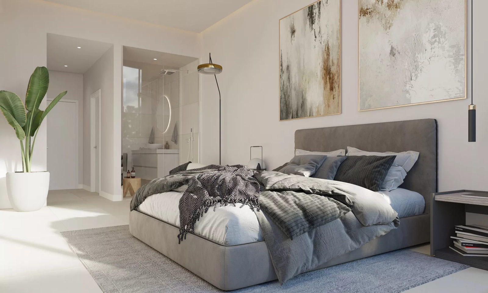 Dette gæstesoveværelse inkluderer et moderne en-suite badeværelse, der tilbyder privatliv og komfort for gæster.