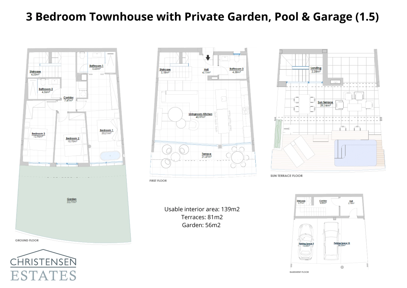 Et alternativt design med 3 soveværelser, der viser rummelige opholdsområder, der fører ud til en terrasse og en stor have.