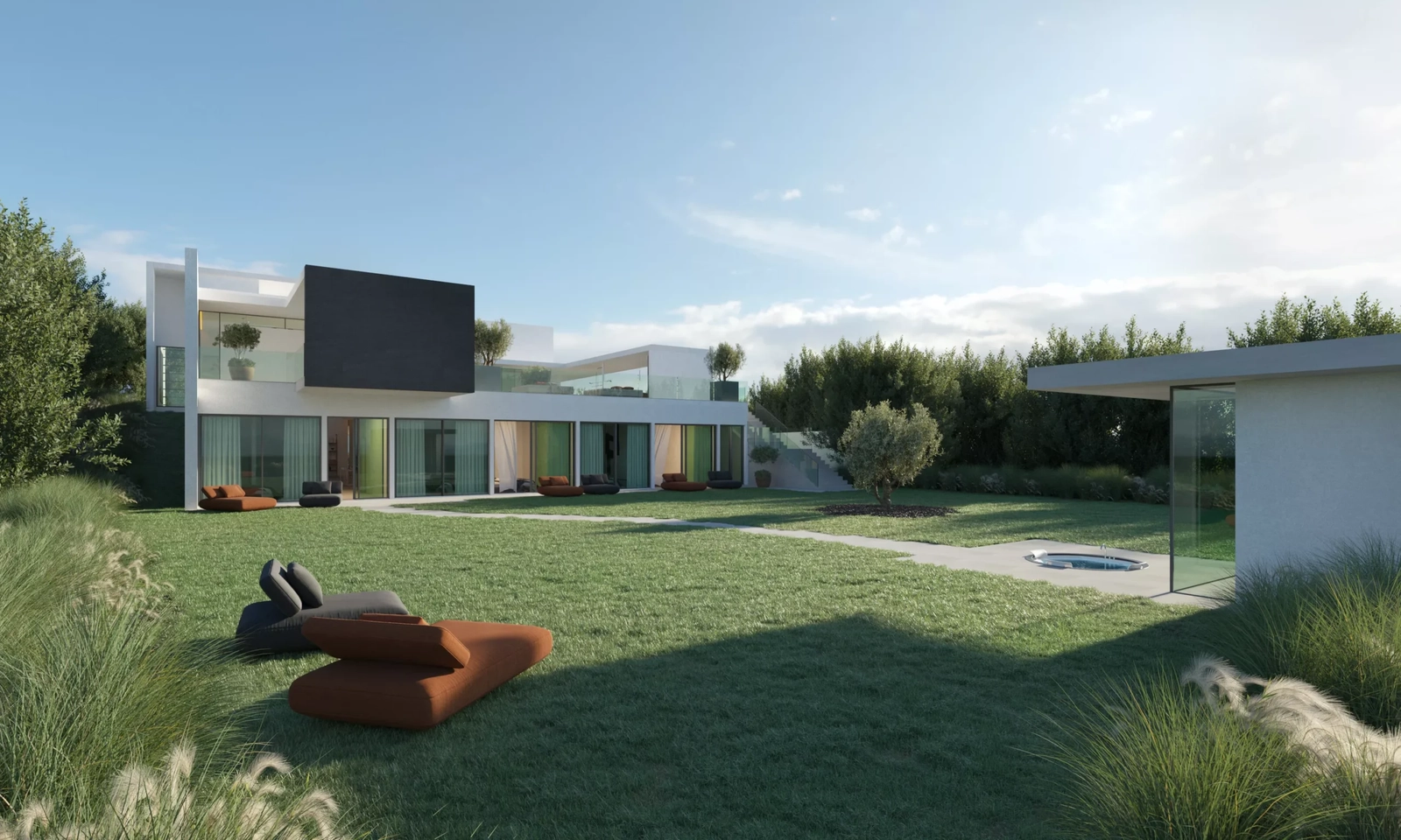 Den store private have tilbyder et fredfyldt og grønt område omkring denne luksusbolig.