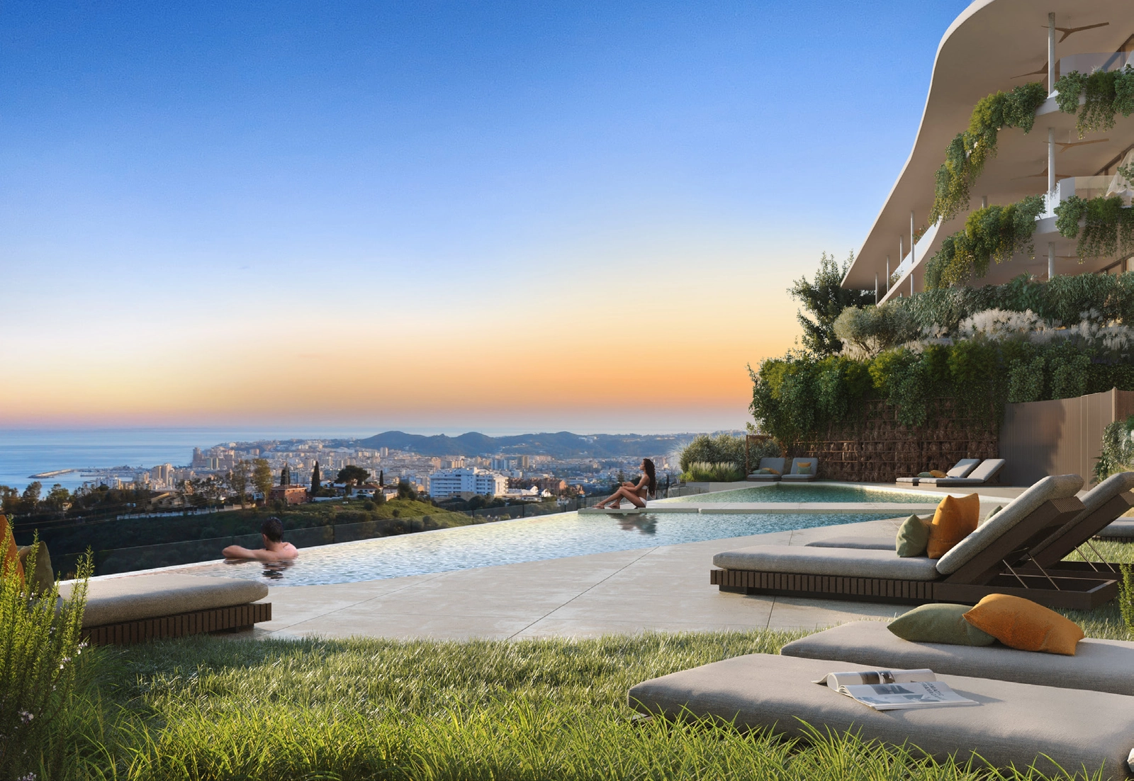 Slap af ved en af de seks infinity-pools, der tilbyder enestående panoramaudsigt over Costa del Sols kystlinje.