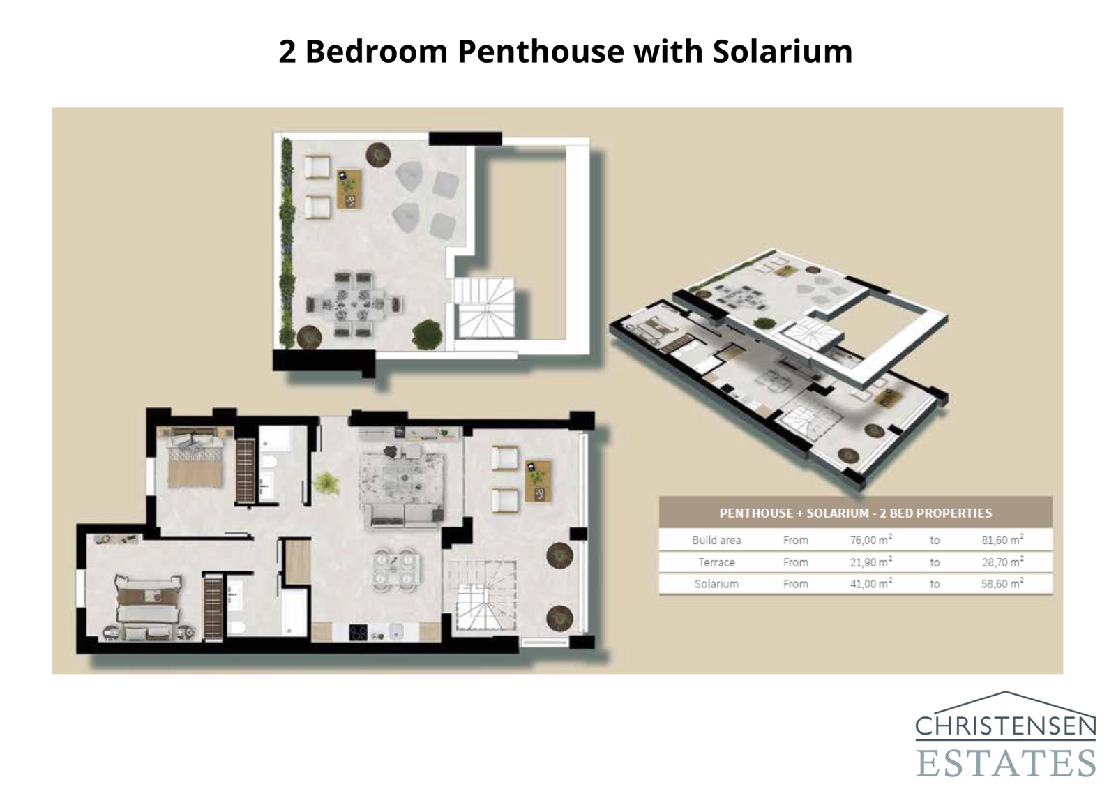 2-værelses penthouse med solarium: Et omfattende design i to etager, der tilbyder et privat tagterrasse-solarium for ultimativ afslapning og underholdning.
