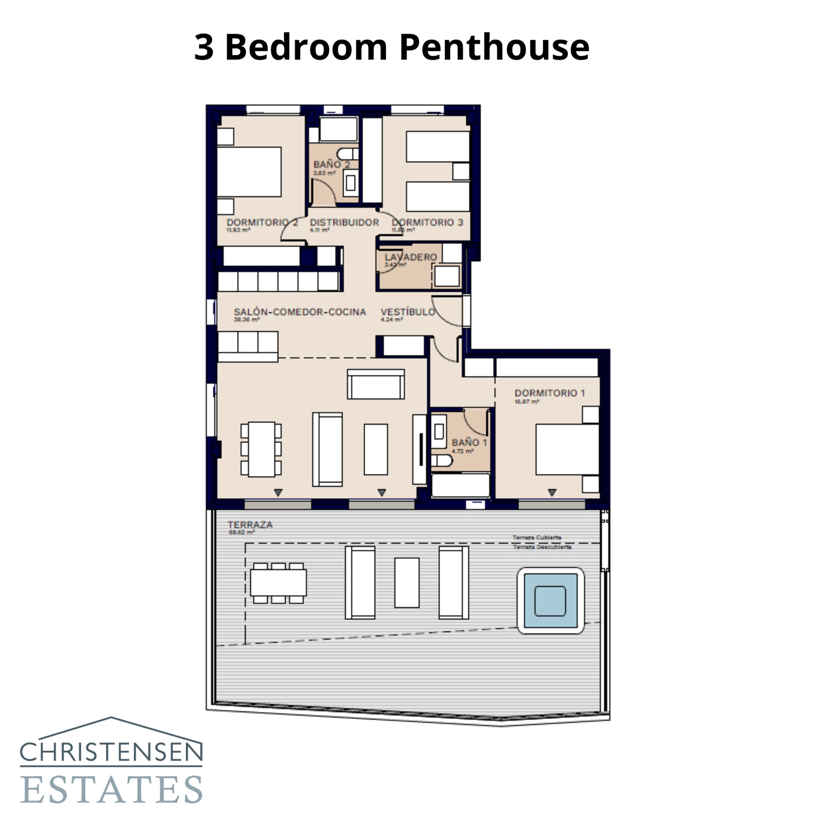 Den eksklusive treværelses penthouselejlighed praler med en ekspansiv terrasse, perfekt til at nyde den panoramiske havudsigt over Costa del Sol.